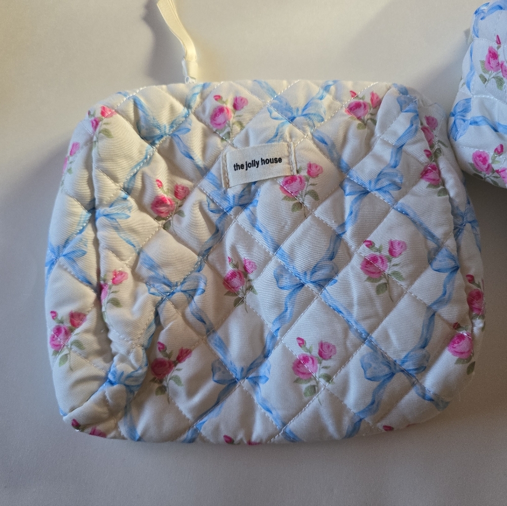 Cute Bow Flower Zipper Quilting Cotton Makeup Bag- 2 Piece - Picture 9 of 9